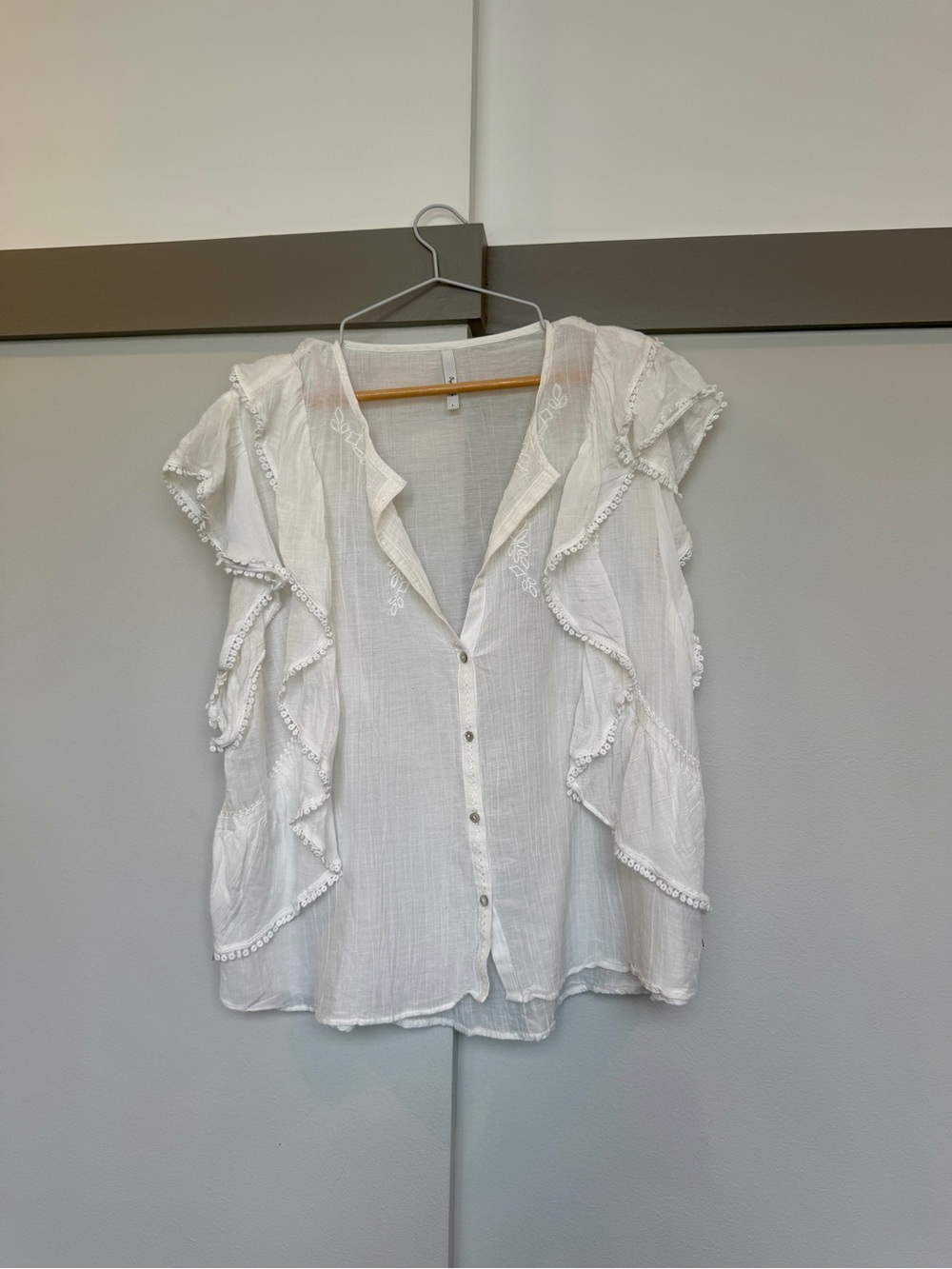Pepe Jeans White Ruffle Gauze Blouse Boho Cottagecore Top Size L
